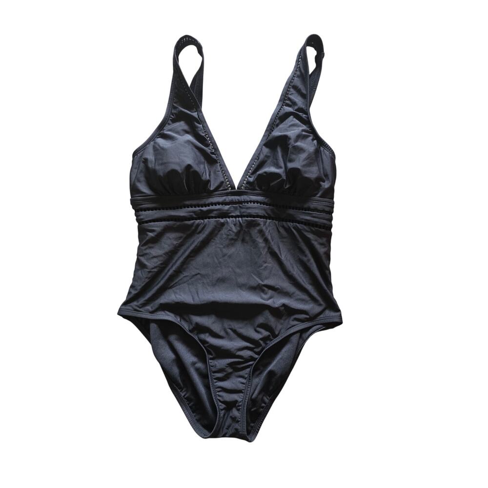 Freshwater One Piece‎ Swimsuit L Womens Black V Neck NWT Swim